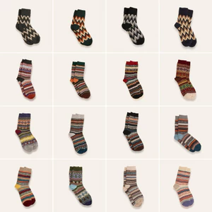 Tất Vớ Nam Len Cổ Cao Hoạ Tiết Thổ Cẩm Vintage Retro Co Dãn Giữ Ấm Tốt
