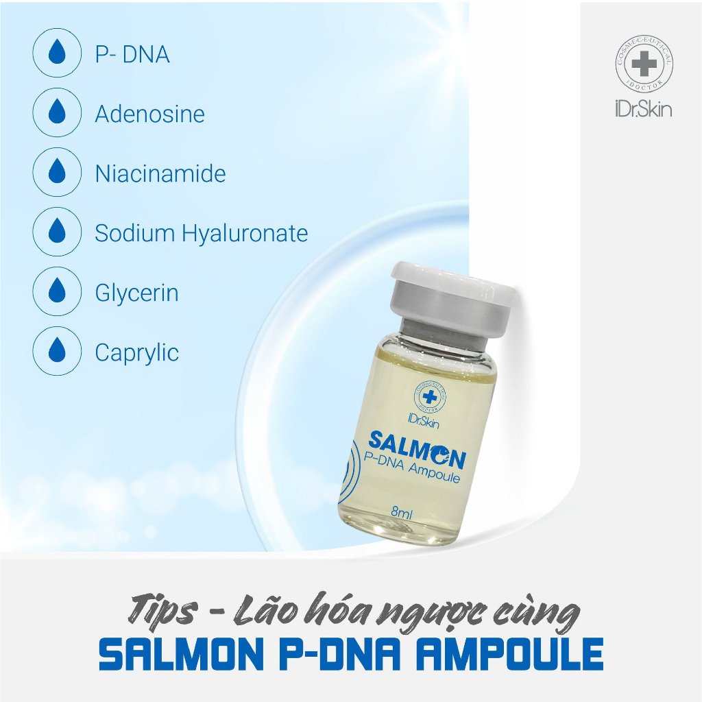 [iDr.Skin Chính Hãng] Tinh chất IDr.Skin Salmon-p Dna Ampoule phục hồi tái tạo da làm mờ các nếp nhăn 1 lọ*8ml