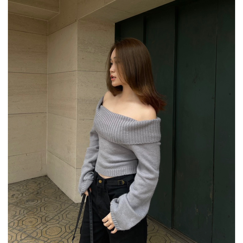 Áo len trễ vai BABY GREY SWEATER ( sản phẩm hiện có thêm TRẮNG)