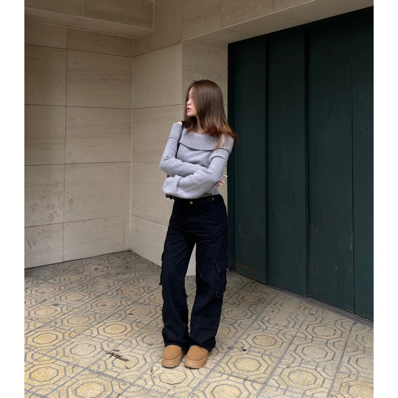 Áo len trễ vai BABY GREY SWEATER ( sản phẩm hiện có thêm TRẮNG) | BigBuy360 - bigbuy360.vn