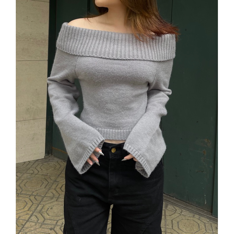 Áo len trễ vai BABY GREY SWEATER ( sản phẩm hiện có thêm TRẮNG) | BigBuy360 - bigbuy360.vn