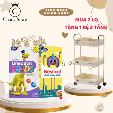 [TẶNG KỆ ĐỰNG 3 TẦNG] Combo Lineabon và Bestical bổ sung D3K2 cho bé dạng giọt lọ 10ml và bổ sung canxi sinh học cho bé