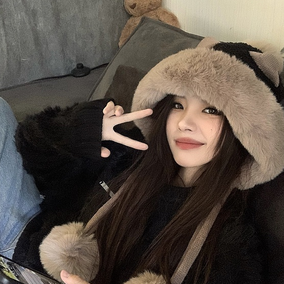 Mũ Trùm Đầu Vải Lông Cừu Giữ Ấm Tai Dễ Thương Phong Cách Hàn Quốc Thời Trang Mùa Đông chất lượng cao