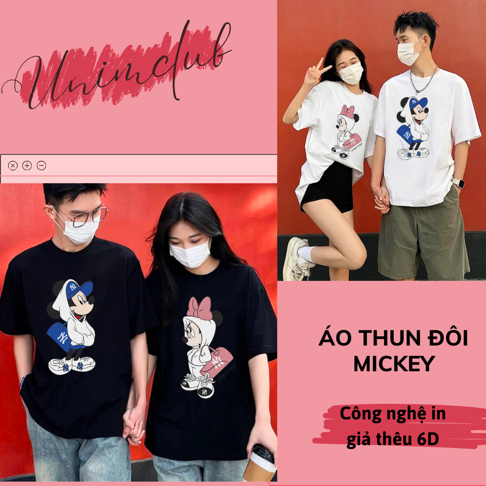 [VẢI 250 GSM] Áo Thun Đôi Mickey NY LA Mới Nhất Form Unisex Nhiều Màu Cotton Định Lượng Vải 250Gsm Cao Cấp