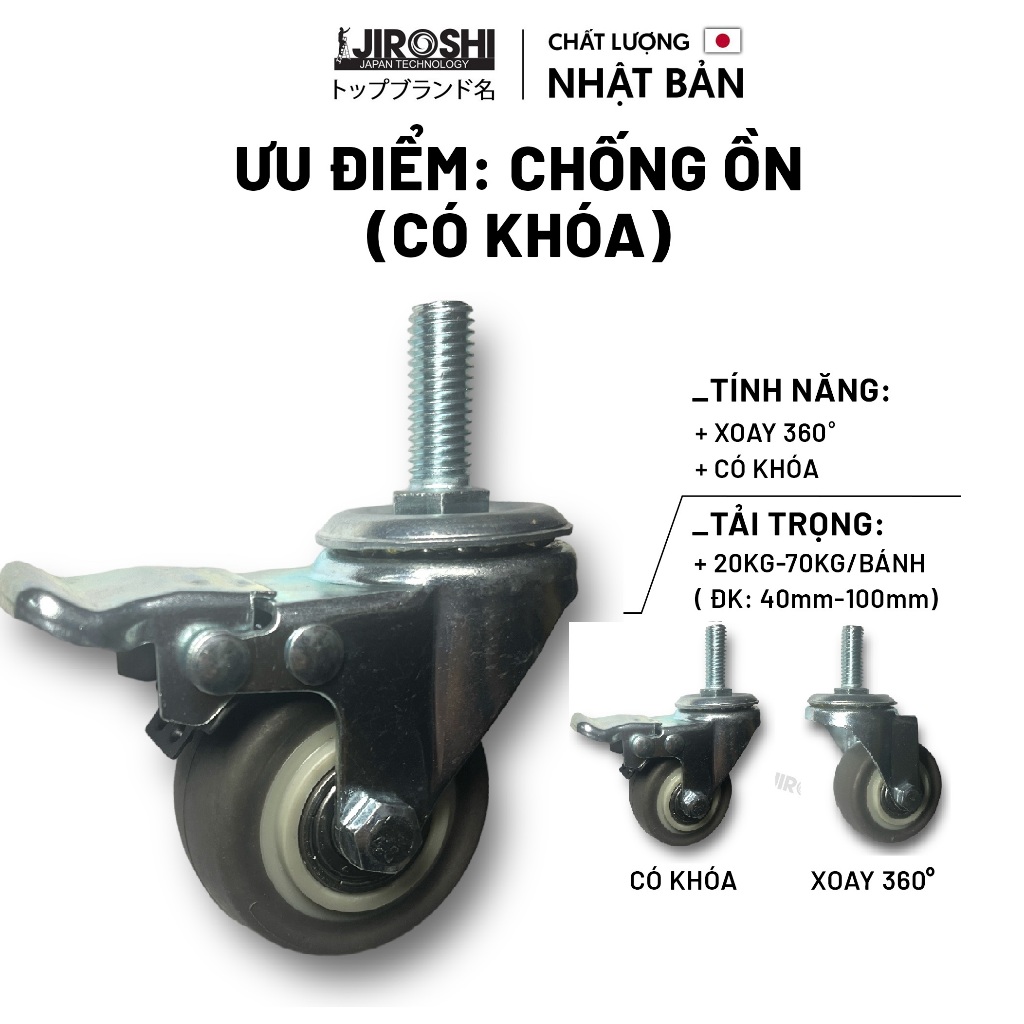Bánh xe đẩy hàng cao su mini xoay 360 độ, bánh xe TPR chống ồn Jiroshi ...