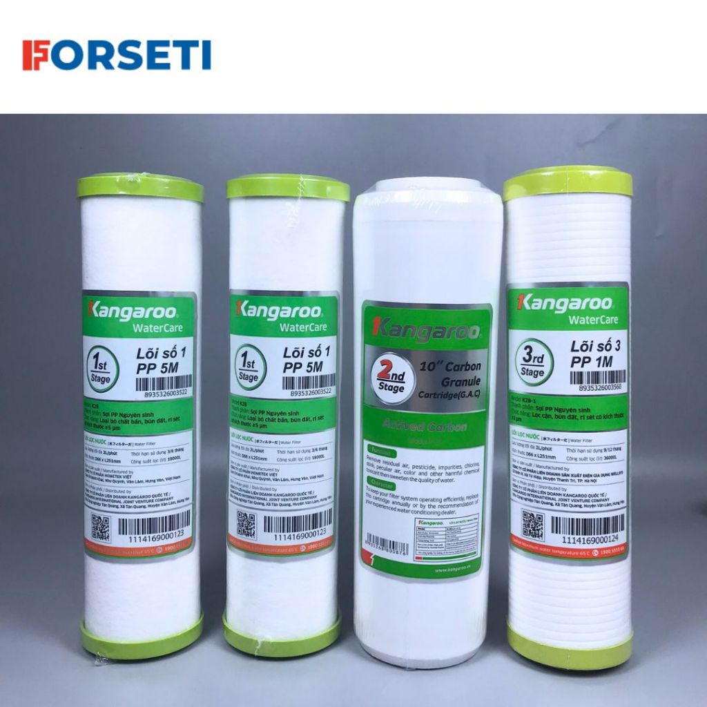 Ảnh Combo 4 lõi lọc nước Kangaroo ( Bộ lọc thô số 1,2,3 + lõi số 1) cho máy lọc nước KANGAROO 2