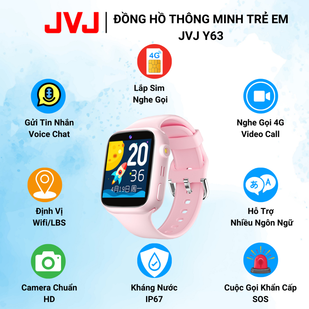 Ảnh Đồng hồ Thông Minh Trẻ Em JVJ Y63, Call Video Lắp Sim Nghe Gọi 2 Chiều Định Vị Chính Xác Kháng Nước 1