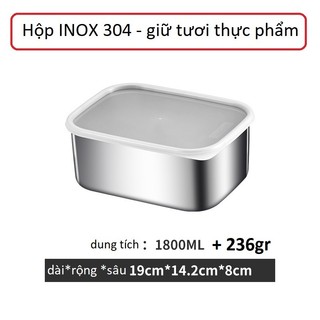 Hộp Inox 304 Dung Tích 1800ml Nắp dẻo kín giữ Thực Phẩm LuônTươi Ngon An Toàn Trong Tủ Lạnh