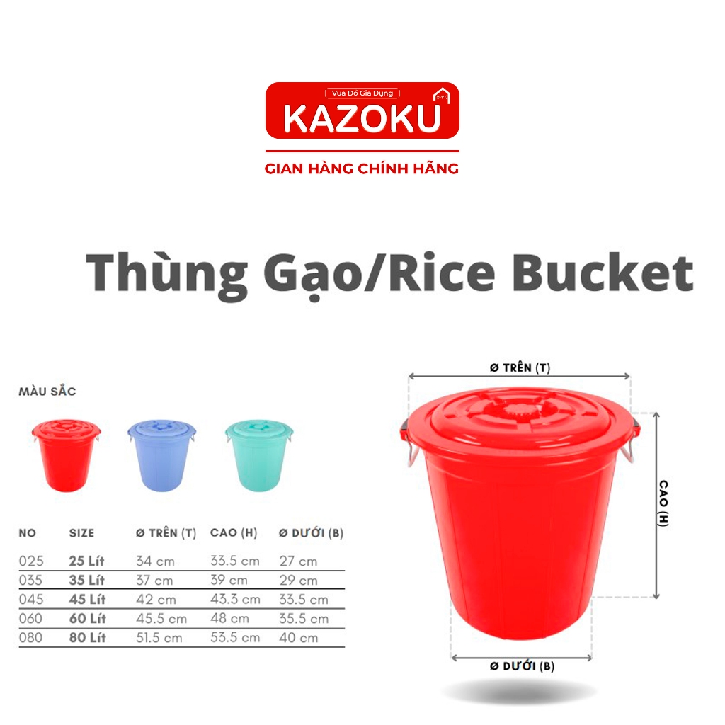 Thùng Nhựa 60L, Thùng Nhựa Gạo, Thùng Nhựa Rác, Nhựa Nam Dương - Vua Đồ Gia Dụng Kazoku [TG60NQ]