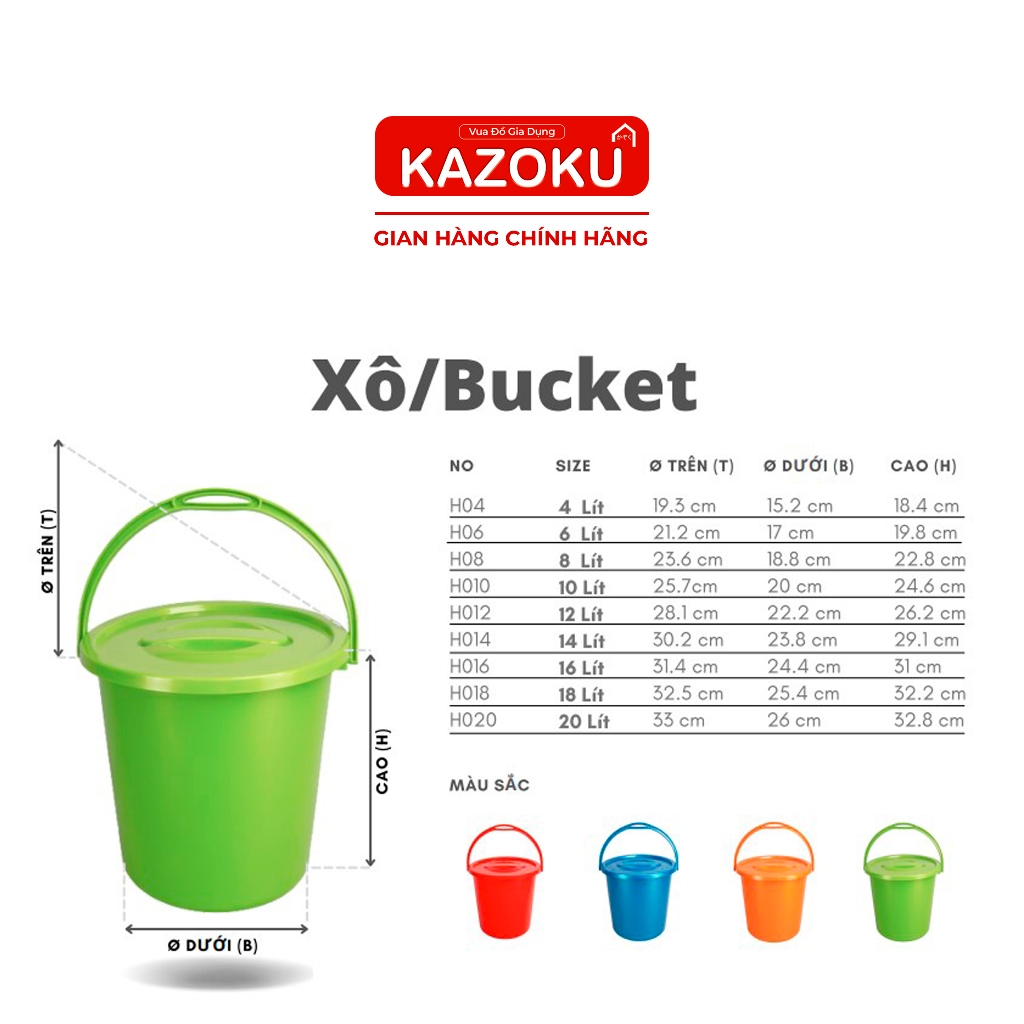 Xô Nhựa, Xô Nước  - 10L/12L/14L- Nhựa Nam Dương  - Vua Đồ Gia Dụng Kazoku [XKM]