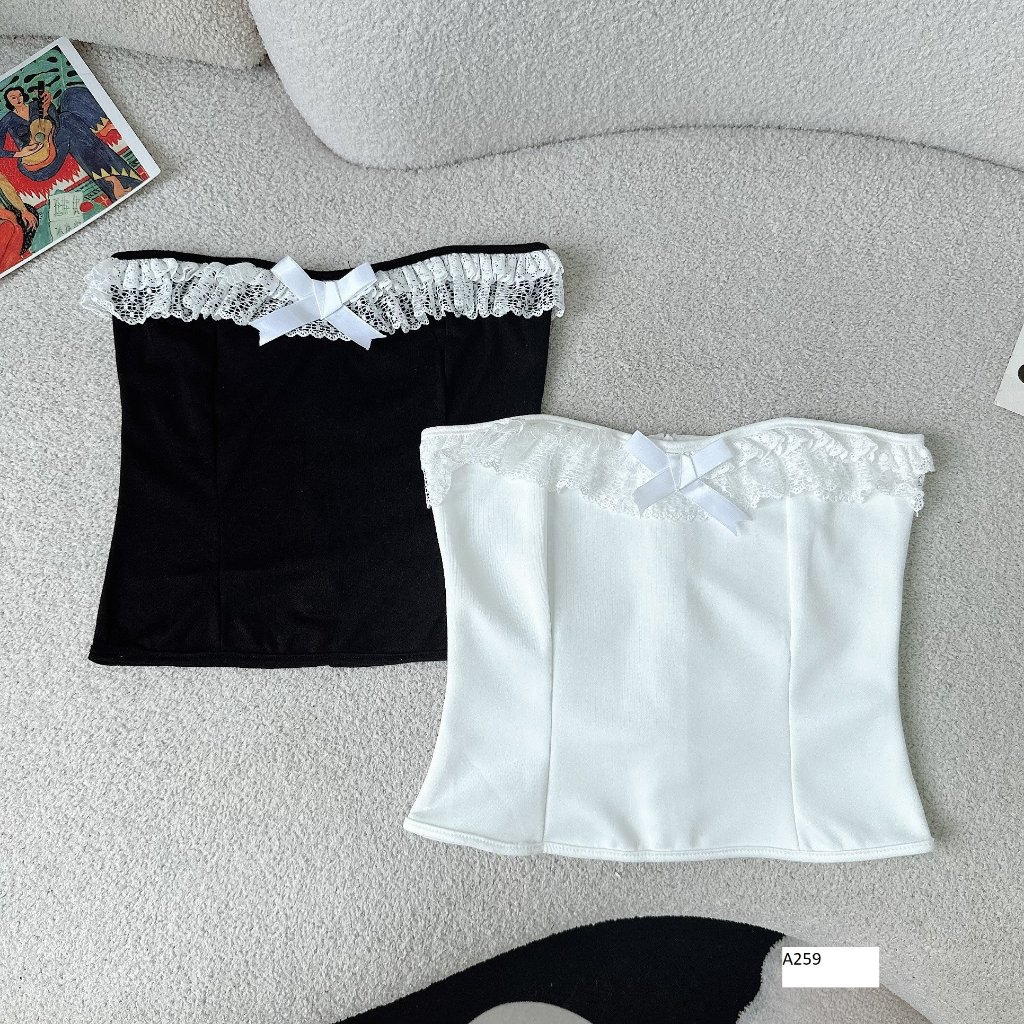 Áo ống cúp ngực body, áo nữ phối viền ren có mút màu đen trắng thun gân có mút co giãn sang chảnh G492