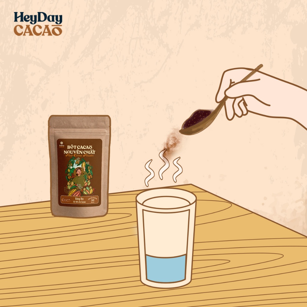 Ảnh Bột cacao nguyên chất Việt Nam 100% không đường Heyday - Dòng Origin thượng hạng - Túi giấy zip 50g 3