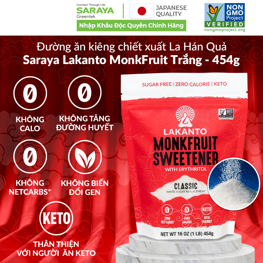 Ảnh Đường ăn kiêng La Hán Quả Saraya Lakanto MonkFruit Trắng, 0 Calo, 0 tăng đường huyết, 0 biến đổi gen - 454g 2
