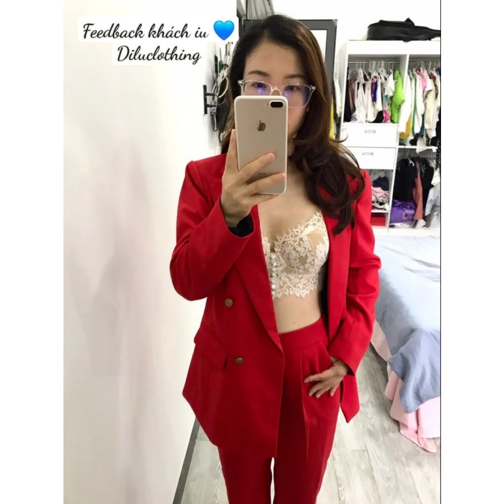 Bộ - Áo blazer nữ & Quần Short màu đỏ đô form nút đồng sang trọng [MAY THEO SỐ ĐO] chất liệu cao cấp, 2 lớp lót lụa mềm