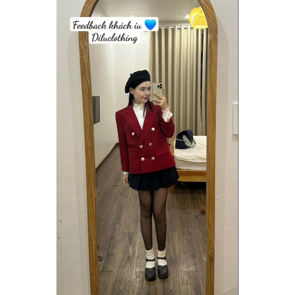 Bộ - Áo blazer nữ & Quần Short màu đỏ đô form nút đồng sang trọng [MAY THEO SỐ ĐO] chất liệu cao cấp, 2 lớp lót lụa mềm