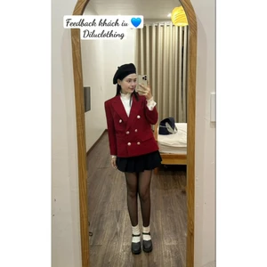 Bộ - Áo blazer nữ & Quần Short màu đỏ đô form nút đồng sang trọng [MAY THEO SỐ ĐO] chất liệu cao cấp, 2 lớp lót lụa mềm