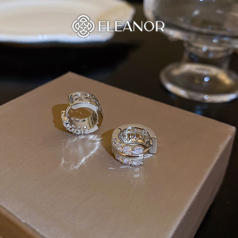 Bông tai nữ chuôi bạc 925 Eleanor Accessories dáng tròn khuyên tai đính đá phụ kiện trang sức 5734