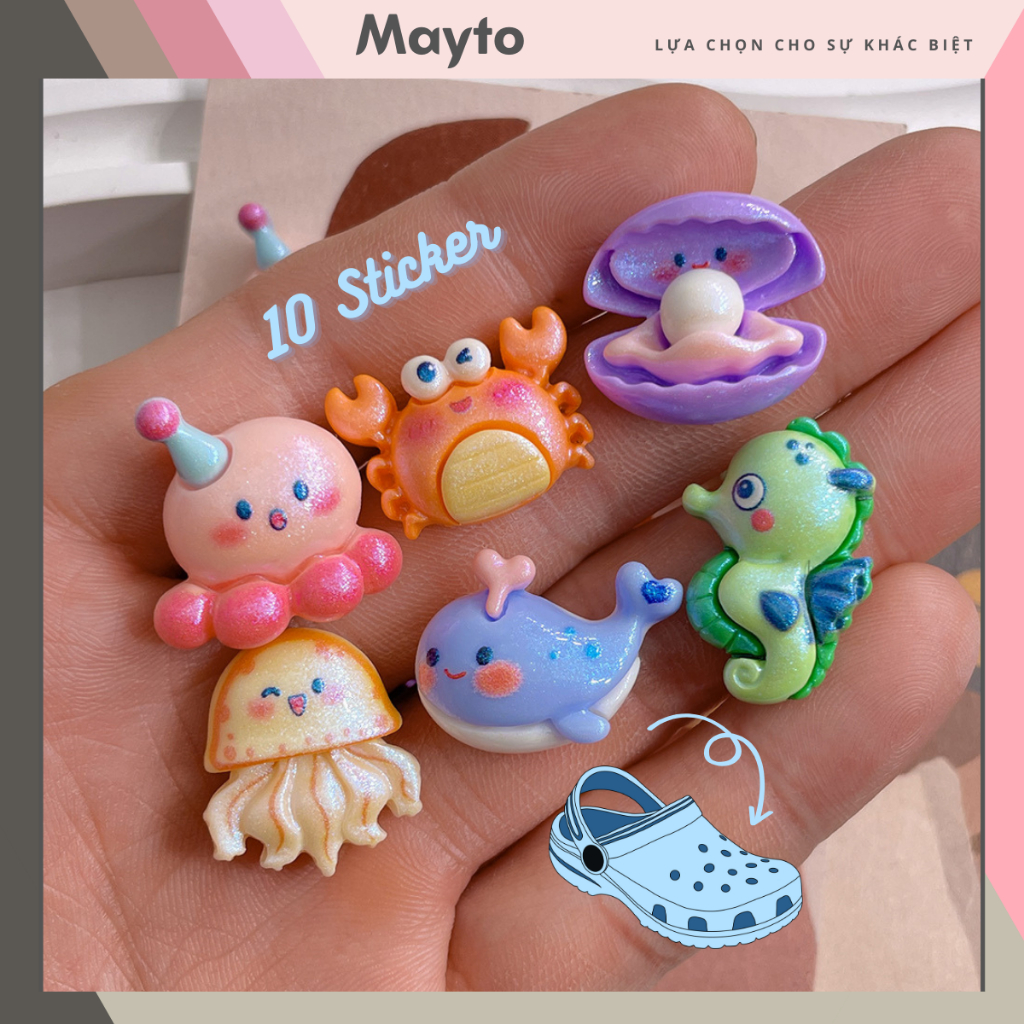 Set 12 Sticker, Charm 3D chủ đề Sinh vật biển 2 2025 Mayto gắn Dép ...