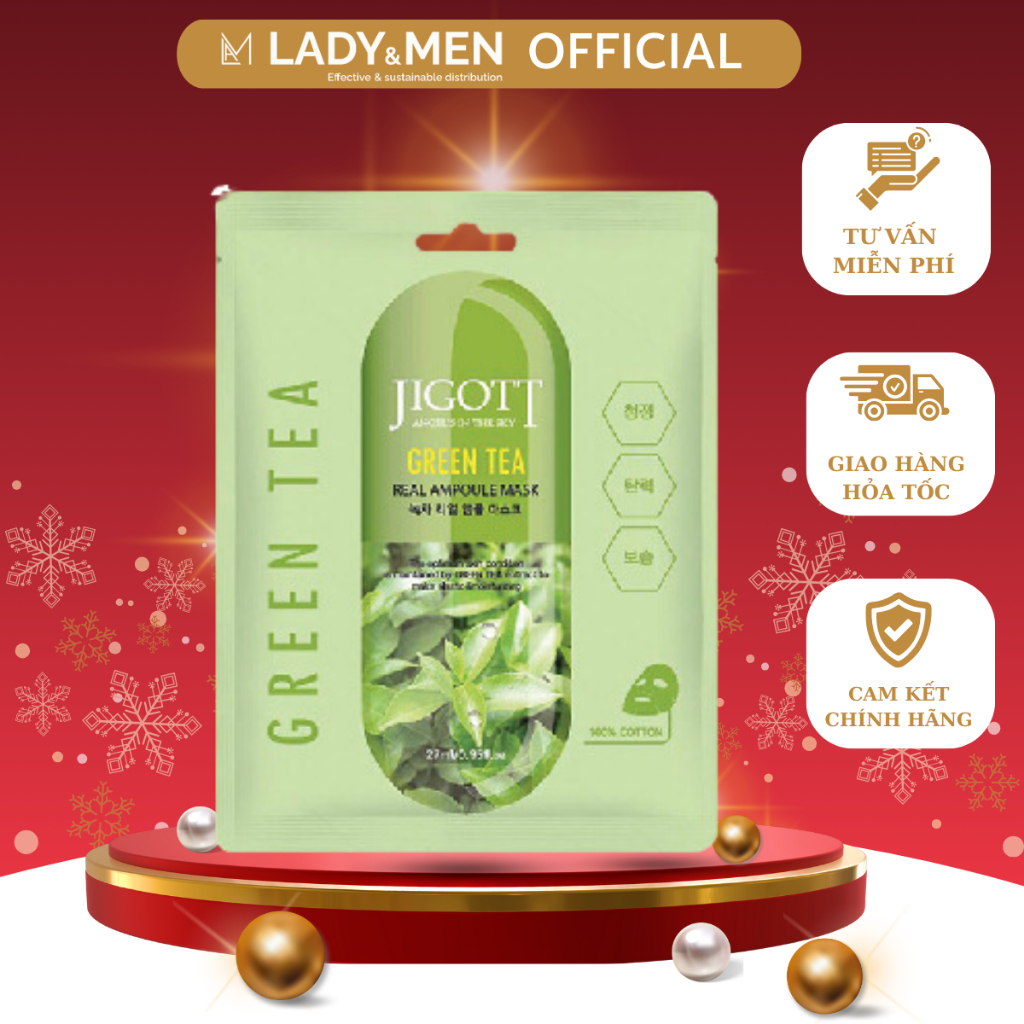 Mặt nạ miếng trà xanh Jigott Green Tea Real Ampoule Mask (27ml/miếng