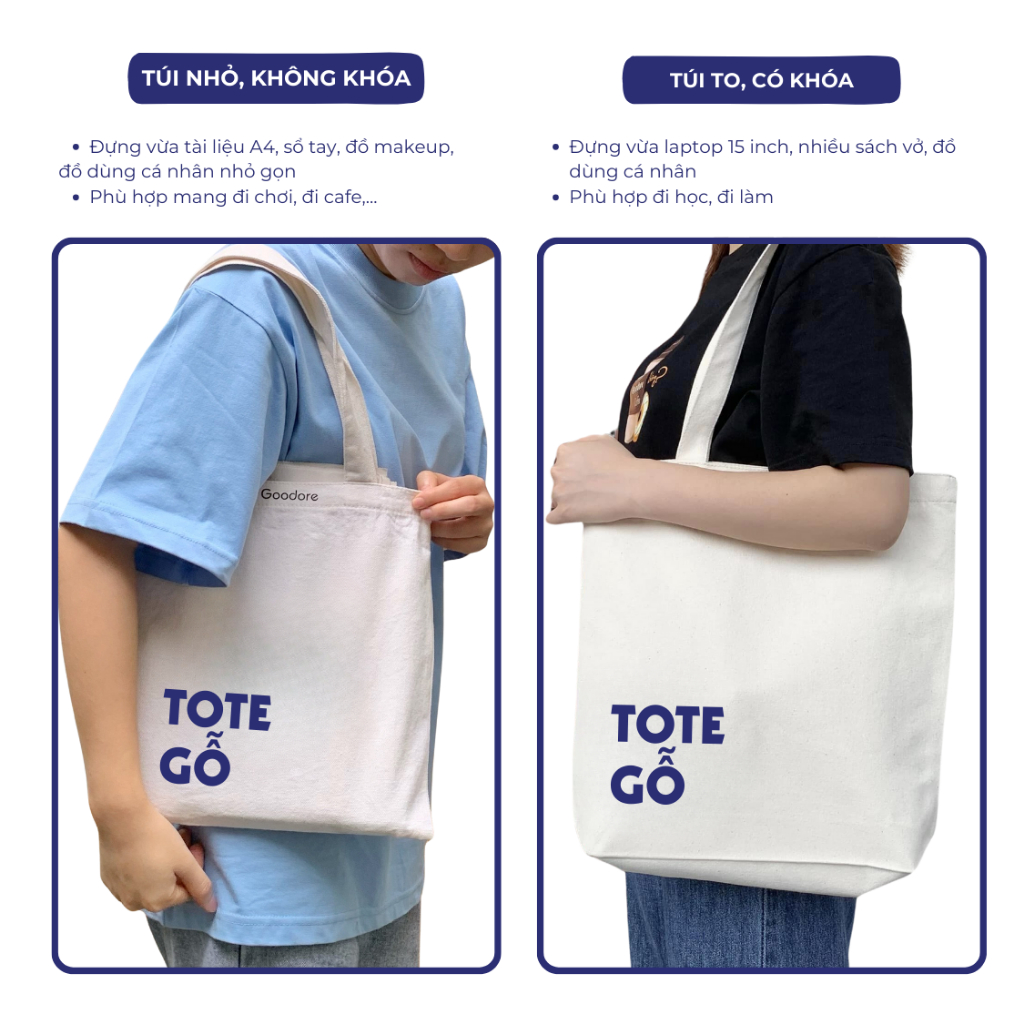 Túi tote vải canvas Goodore thiết kế BST Tote Gỗ phong cách năng động cá tính