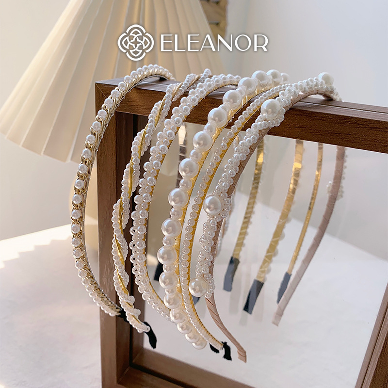 Băng đô cài tóc nữ Eleanor Accessories đính đá ngọc trai nhân tạo phụ kiện tóc bờm tóc 4209