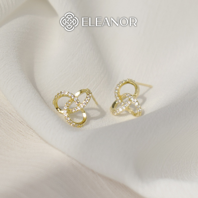 Bông tai nữ chuôi bạc 925 Eleanor Accessories viền xoắn đính đá phụ kiện trang sức khuyên tai 2992