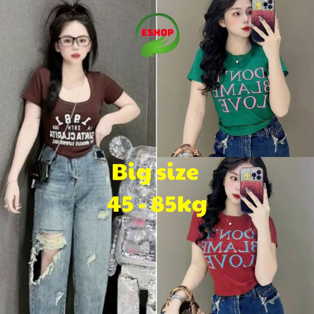 Áo Croptop Baby Tee Nữ Bigsize ESHOP Thun Tăm Lạnh Ôm Body Cổ Tròn Tay Ngắn Đẹp Xinh MS001