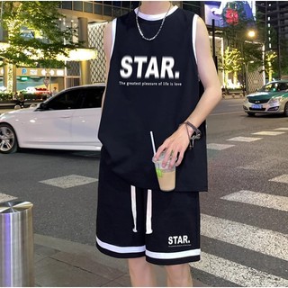Bộ Thể Thao Ba Lỗ Đơn Giản Sành Điệu Phối Họa Tiết STARR Lịch Sự Chất Liệu Cotton Khô Mềm Mịn Siêu Thoáng Mát