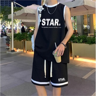 Bộ Thể Thao Ba Lỗ Đơn Giản Sành Điệu Phối Họa Tiết STARR Lịch Sự Chất Liệu Cotton Khô Mềm Mịn Siêu Thoáng Mát