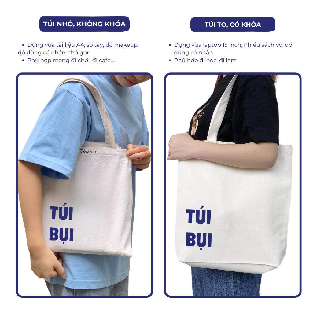 Túi tote vải canvas Goodore thiết kế BST Túi Bụi phong cách năng động cá tính