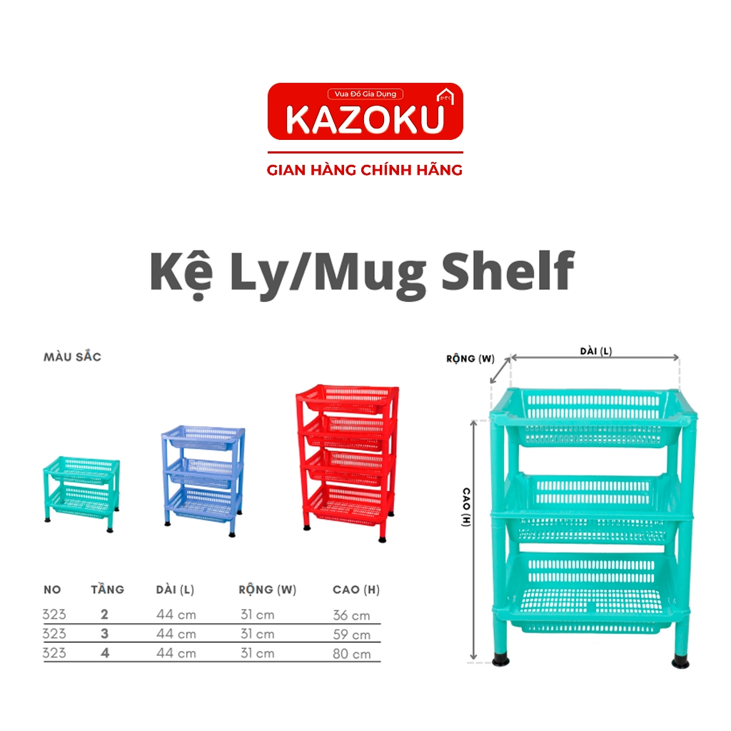 Kệ Nhựa Đựng Ly, Cốc - 44cm x 31cm -2 tầng/ 3 tầng/ 4 tầng  - [KL]  - Vua đồ gia dụng Kazoku