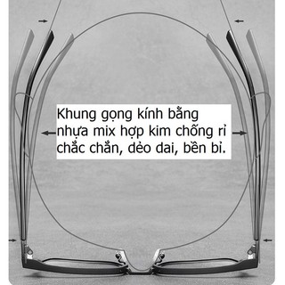 Gọng kính cận nam nữ nửa gọng chữ V mắt vuông chống ánh sáng xanh, tia uv KÈM HỘP và KHĂN GK18