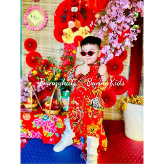 Áo dài Tết  trend chăn con công (kèm Bờm) [chính hãng](8-23kg)