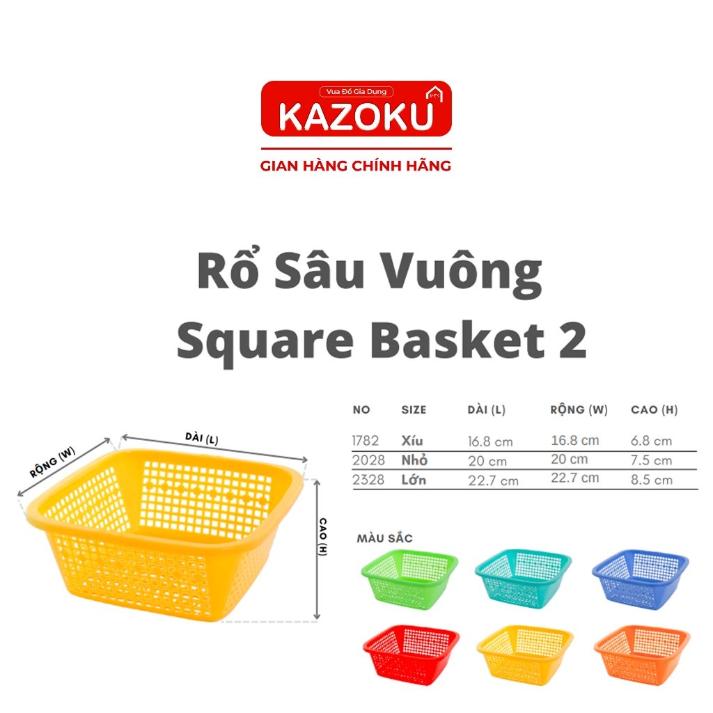 Rổ Nhựa Hình Vuông Hồng Phát Đỏ Dương Cam Chuối Ngọc Vàng - Vua Đồ Gia Dụng Kazoku - [HPRVS]