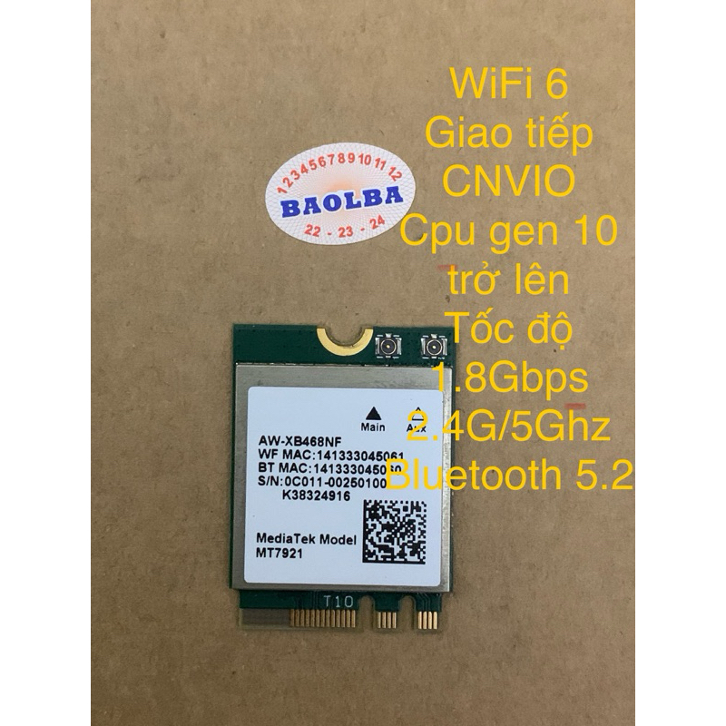 Card Wifi 6 Intel Ax201 2 4gbps Và Aw Xb468nf 1 8gbps 2 Băng Tần 2 4ghz 5ghz Giao Tiếp Cnvio