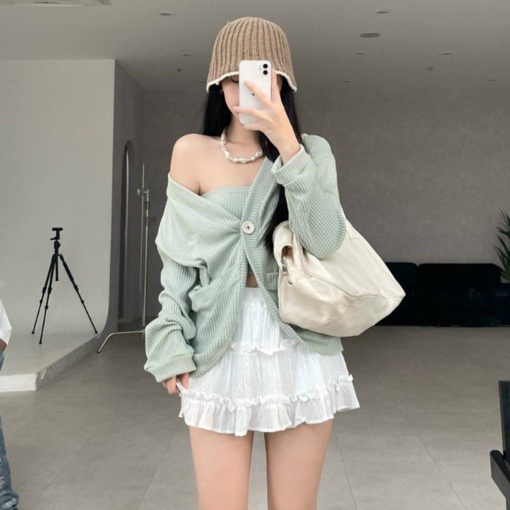 Chân váy kiểu bèo 2 tầng dáng xòe phong cách dễ thương xinh xắn C75