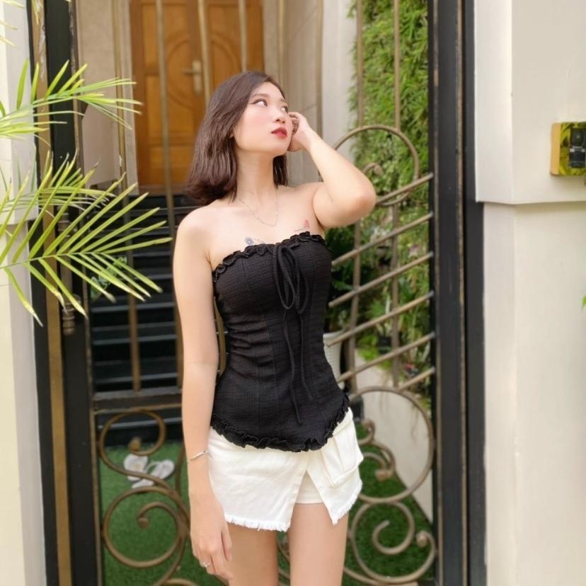 Áo ống cúp ngực kiểu viền bèo có dây buộc cổ, phong cách xinh xắn A578699