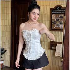 Áo ống cúp ngực kiểu viền bèo có dây buộc cổ, phong cách xinh xắn A578699