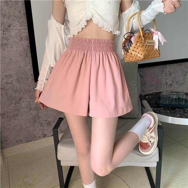 Quần đùi nữ basic lưng chun bản to chống xoắn chất vải Tafta bóng xòe nhẹ dễ phối đồ- Q050