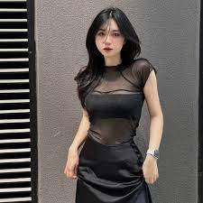 Áo lưới kiểu tay ngắn xuyên thấu phong cách nữ tính, quyến rũ A573