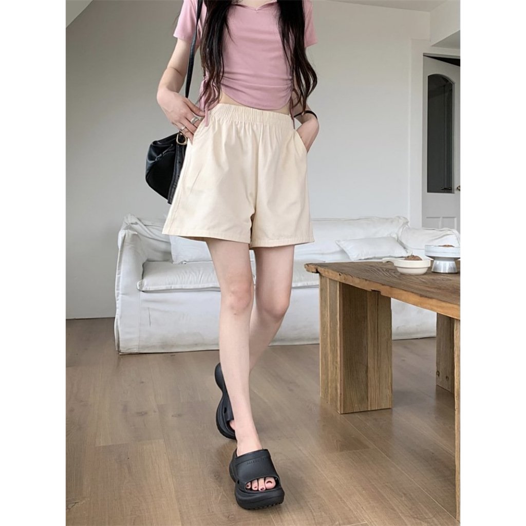 Quần đùi nữ basic lưng chun bản to chống xoắn chất vải Tafta bóng xòe nhẹ dễ phối đồ- Q050