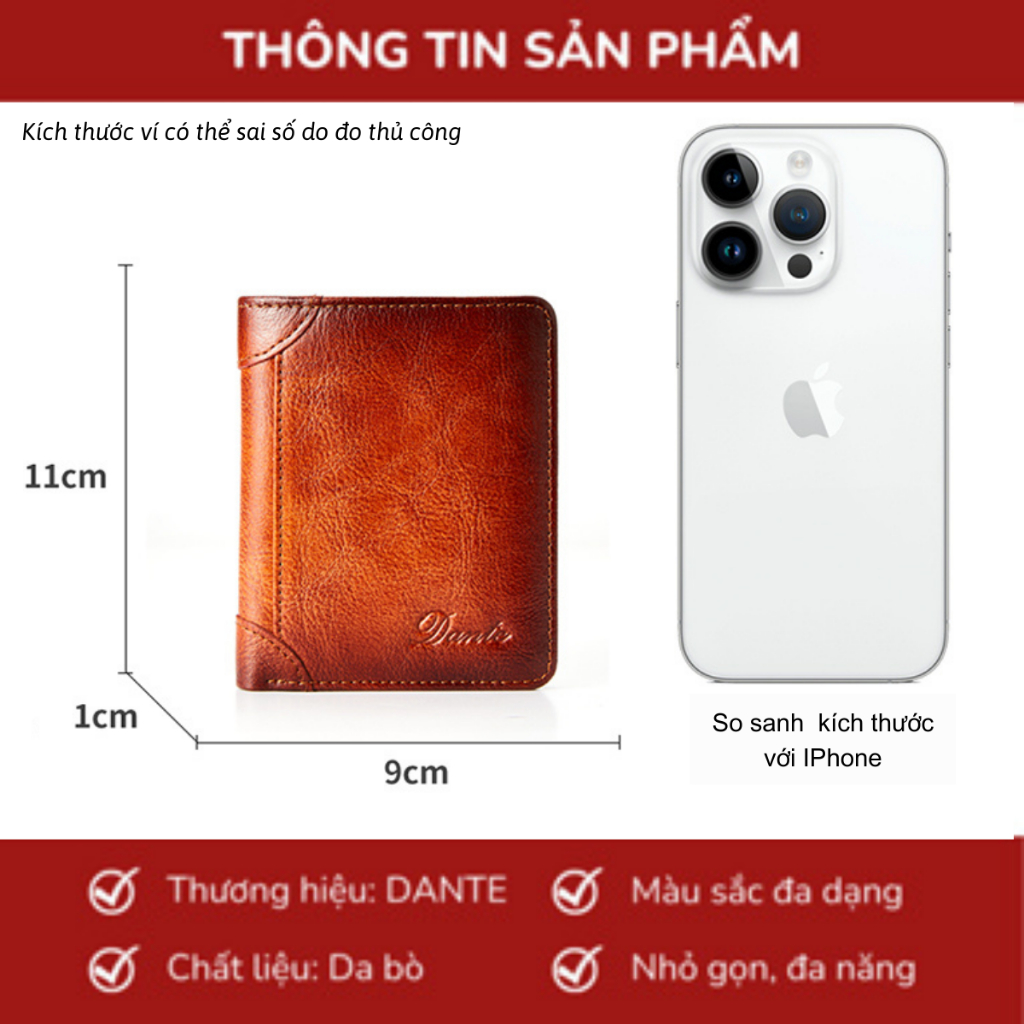 Ví da nam ví đứng nam nhiều ngăn gập đôi bóp nam da bò bóp tiền BCV - FV02 chính hãng DANTE cao cấp lịch lãm sang trọng