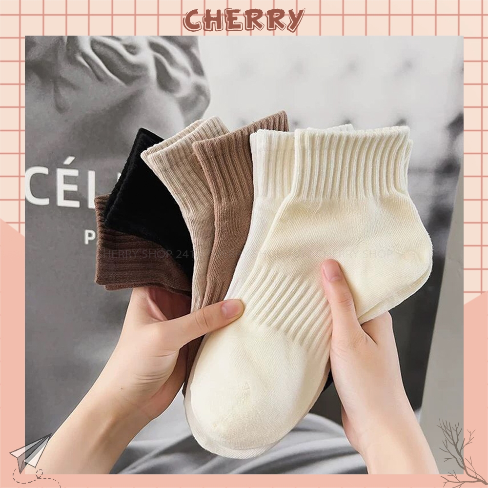 Tất cổ ngắn nữ nam chất vải cotton mềm mịn, vớ nữ basic unisex - Cherry Shop - 1