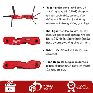 Bộ lục giác 8 chi tiết Milwaukee 48-22-2182 , bộ 9 48-22-2186 gấp gọn tiện dụng, đủ các kích thước