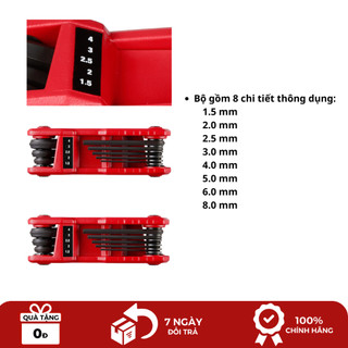 Bộ lục giác 8 chi tiết Milwaukee 48-22-2182 , bộ 9 48-22-2186 gấp gọn tiện dụng, đủ các kích thước