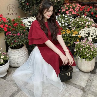 Set áo dài cách tân tay bồng cánh tiên hai tầng kèm chân váy voan HAVANA AD45