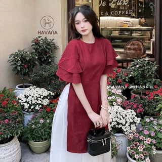 Set áo dài cách tân tay bồng cánh tiên hai tầng kèm chân váy voan HAVANA AD45
