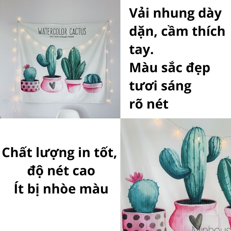 Tranh vải treo tường phòng ngủ 1.3x1.5m, thảm treo tường trang trí decor vintage