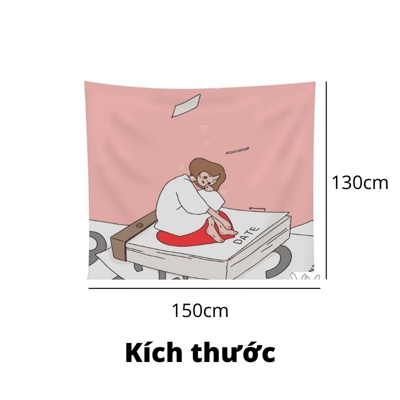 Tranh vải treo tường phòng ngủ 1.3x1.5m, thảm treo tường trang trí decor vintage