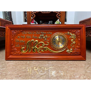 Tranh đồng hồ treo tường chữ nhẫn gỗ hương kích thước 48*108cm